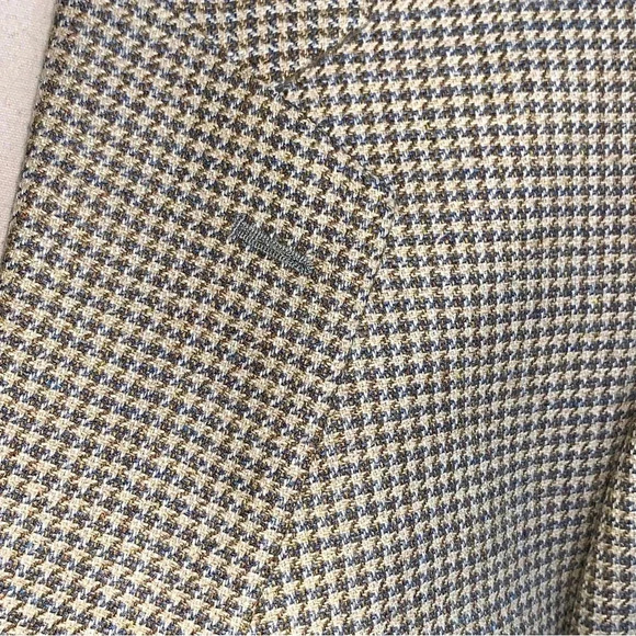 LANDS END Houndstooth Blazer Wool Silk Linen Blend Mens 46L Sport Coat Jacket - Picture 4 of 14